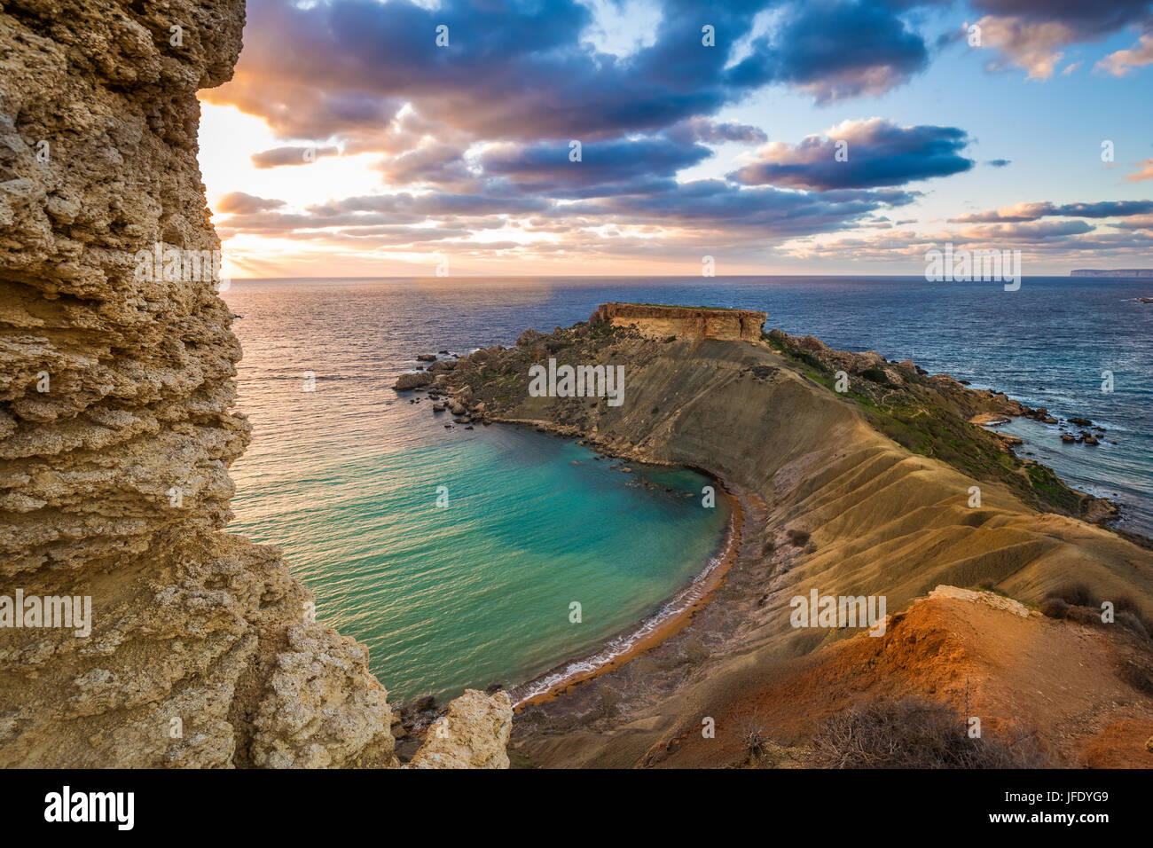 Mgarr, Malta - Panorama of Gnejna bay, the most beautiful beach in