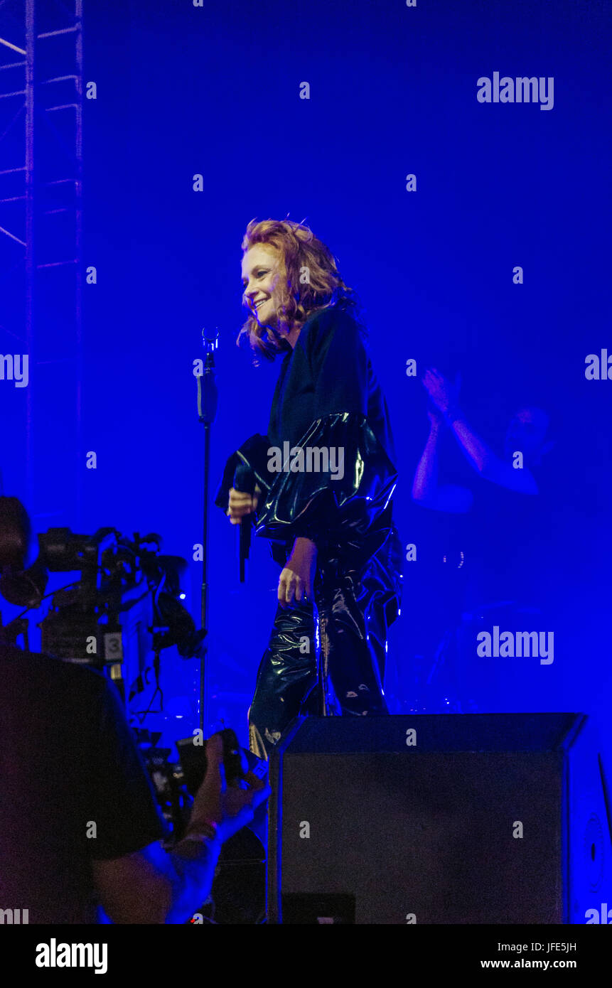 GoldFrapp play the John Peel stage at Glastonbury Festival of Contemporary Performing Arts 2017 Stock Photo