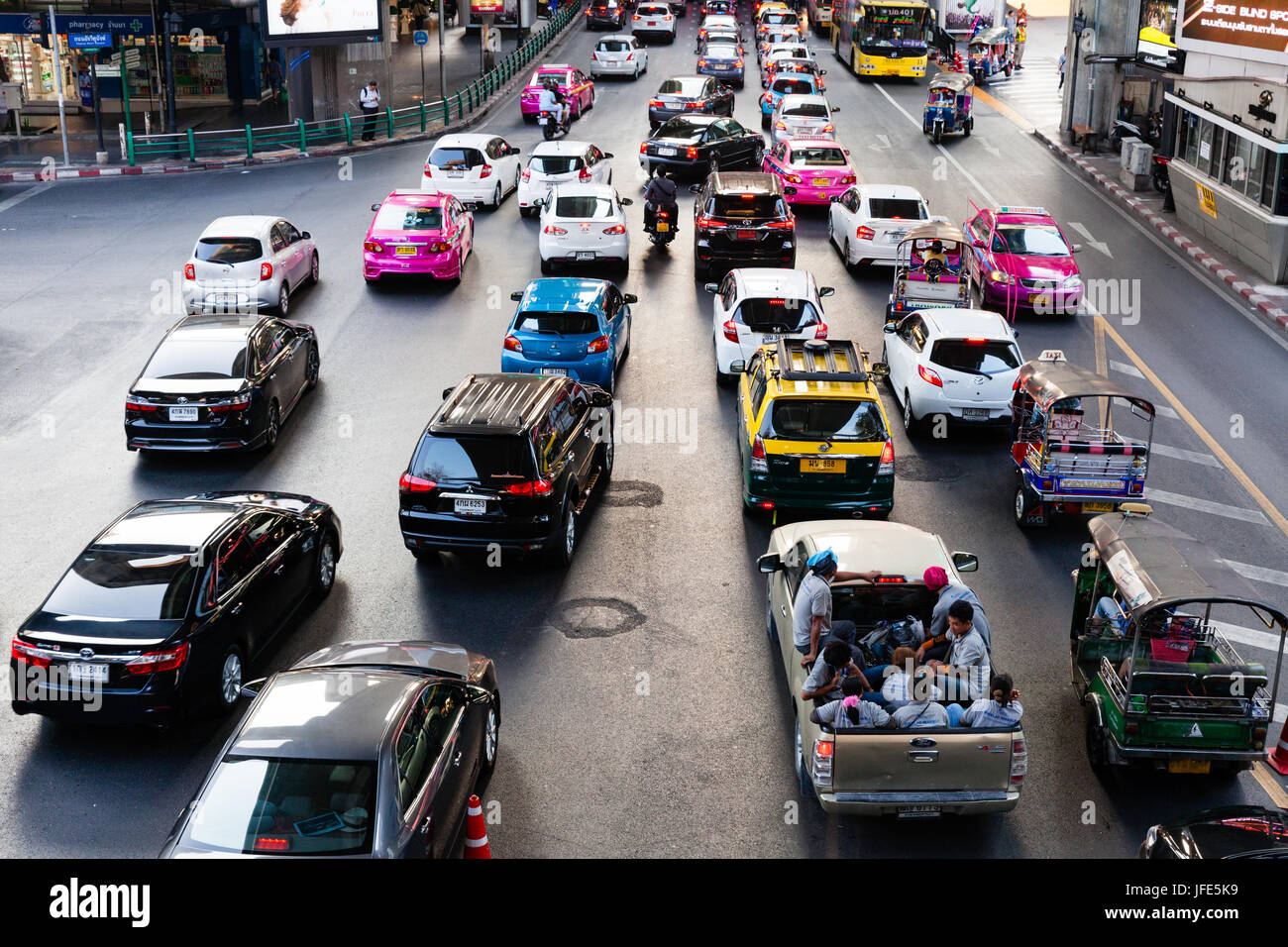 BANGKOK, THAILAND - APRIL 25: Traffic on the streets of Bangkok on April 25, 2016 in Bangkok, Thailand. Stock Photo