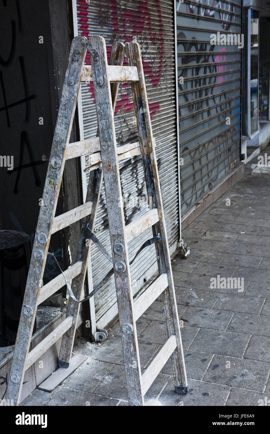Splattered Ladder in the Street Stock Photo