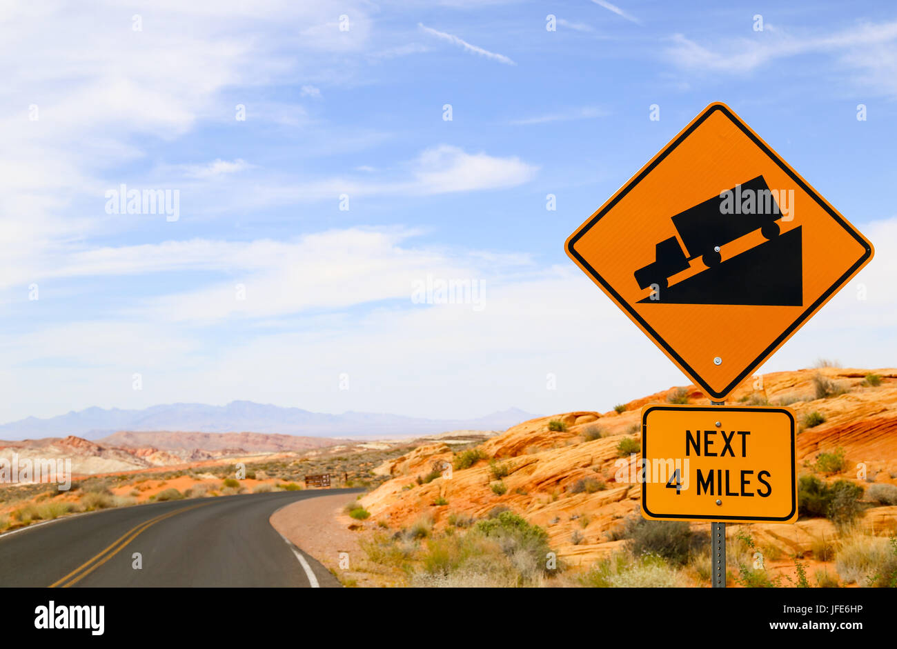 Downhill in the Valley of Fire Stock Photo