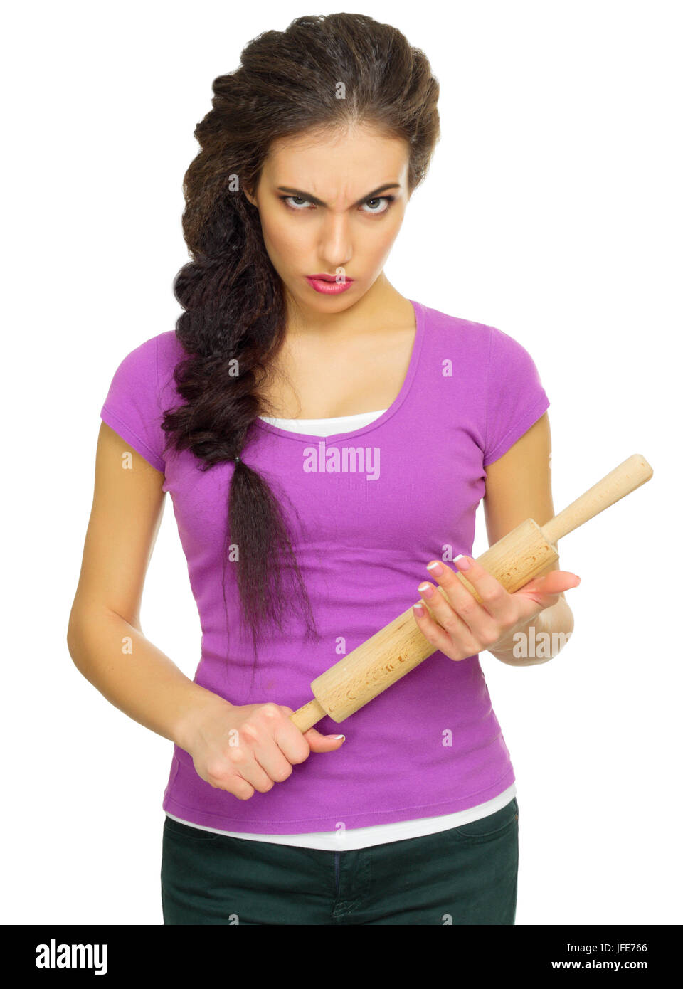 Young angry woman the chef isolated Stock Photo