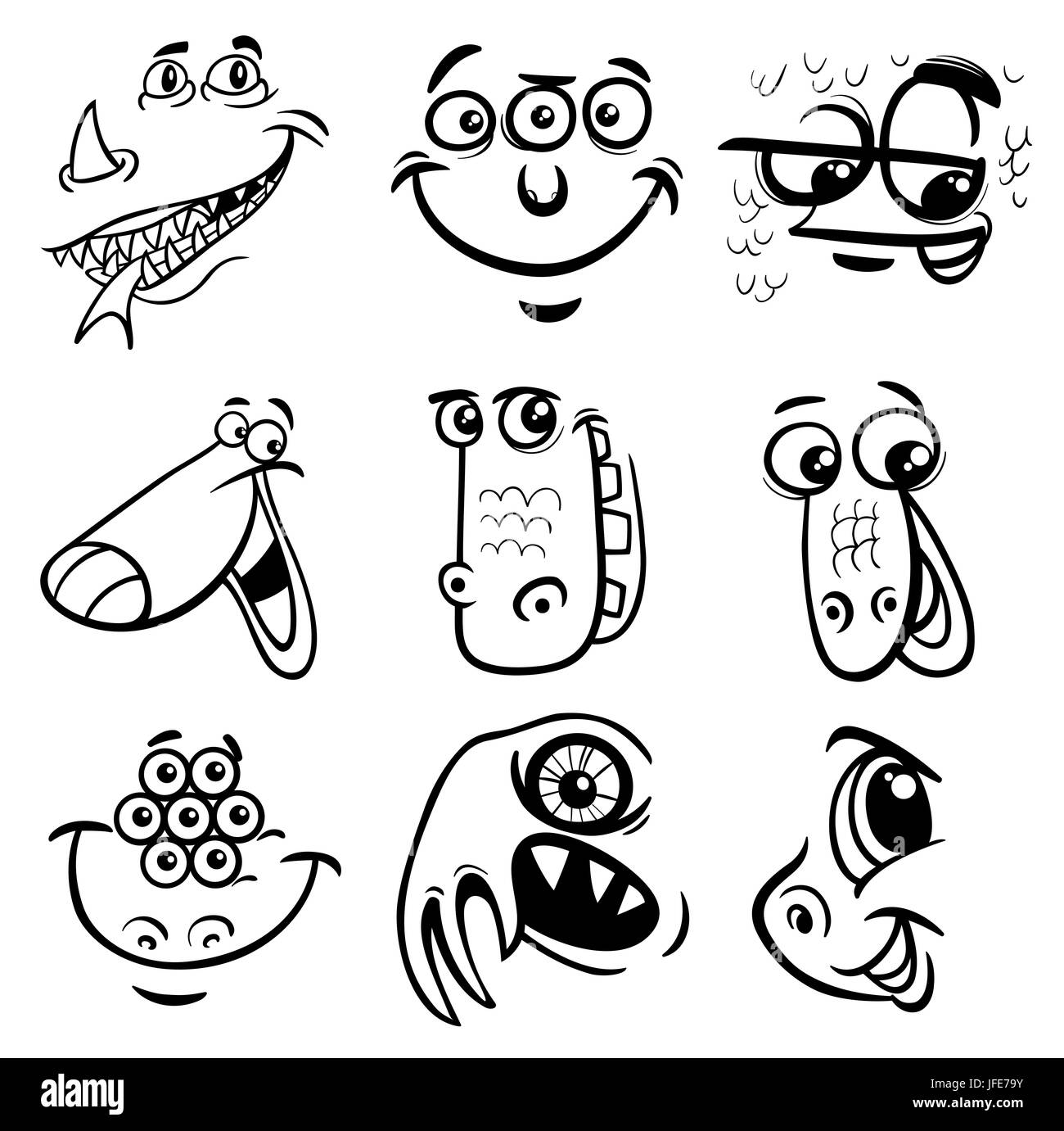 black and white cartoon monsters Stock Photo