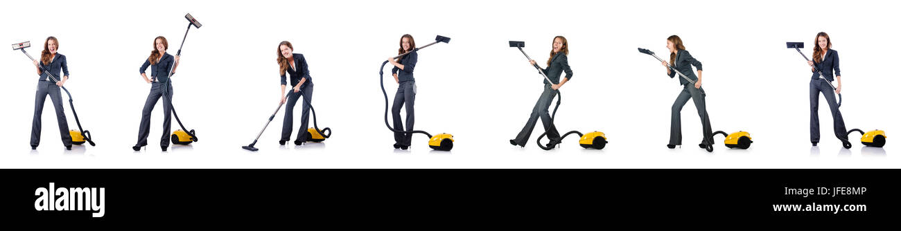 Woman cleaning with vacuum cleaner Stock Photo - Alamy