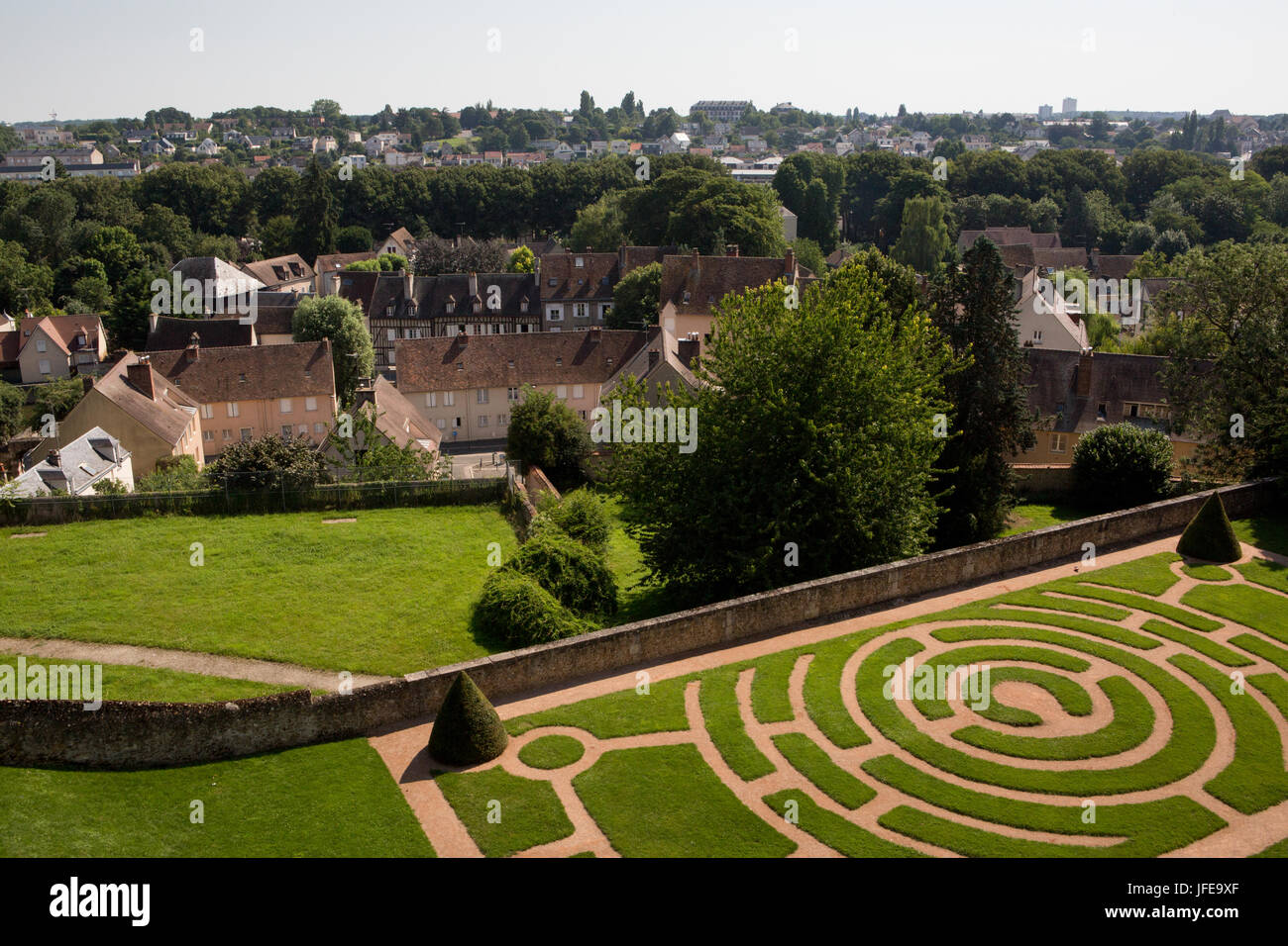 The Bishop's Palace Garden at Cathedral Basilica of our Lady of Chartres sit on a hill above the city of Chartres. Stock Photo