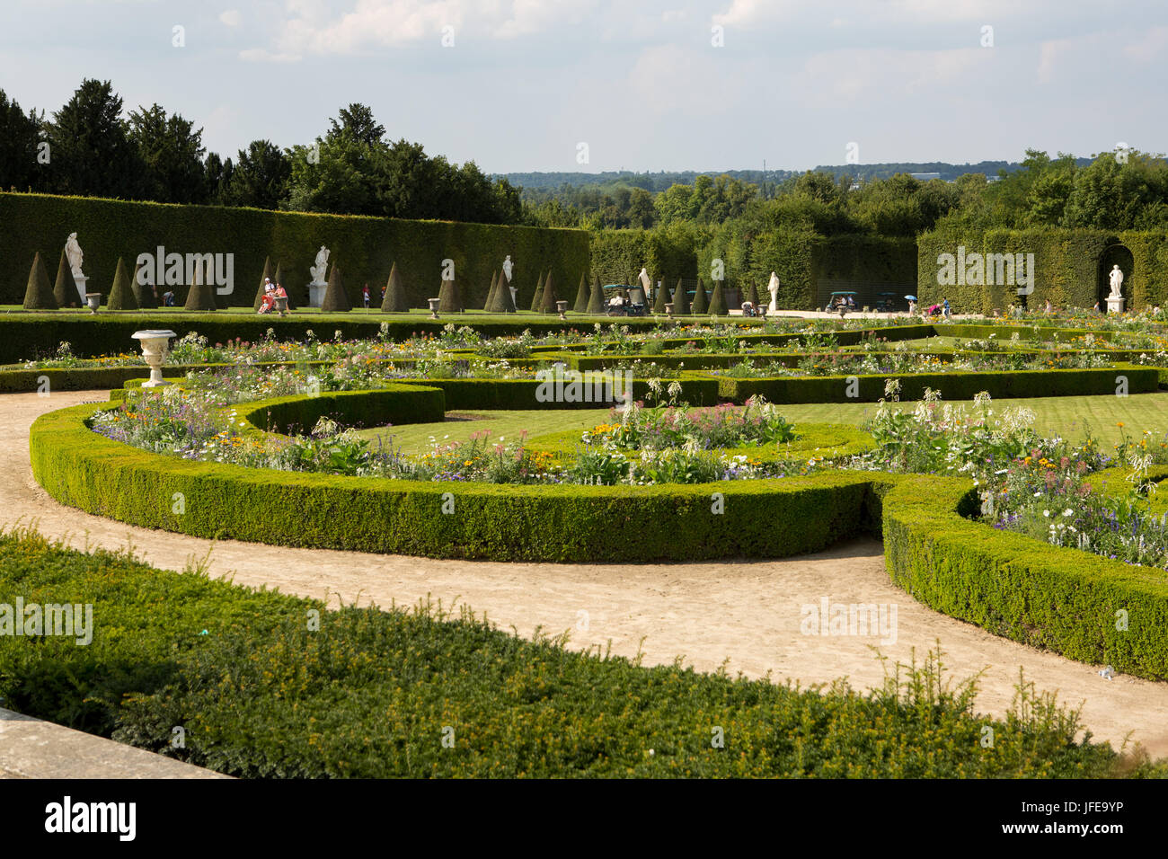 A view of the gardens at the Palace of Versailles. Stock Photo