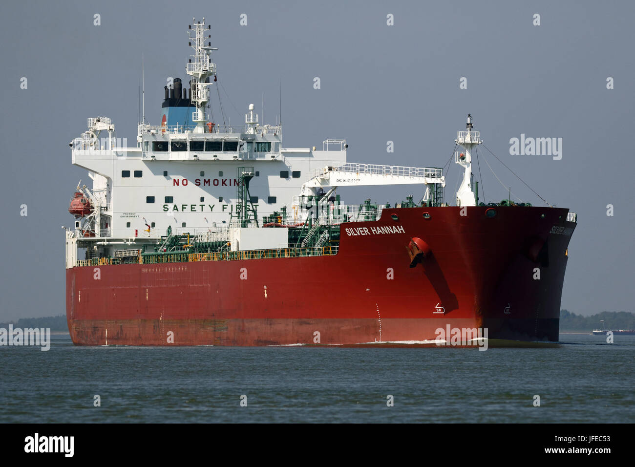 The tanker Silver Hannah passes Terneuzen and goes to the port of Antwerp. Stock Photo