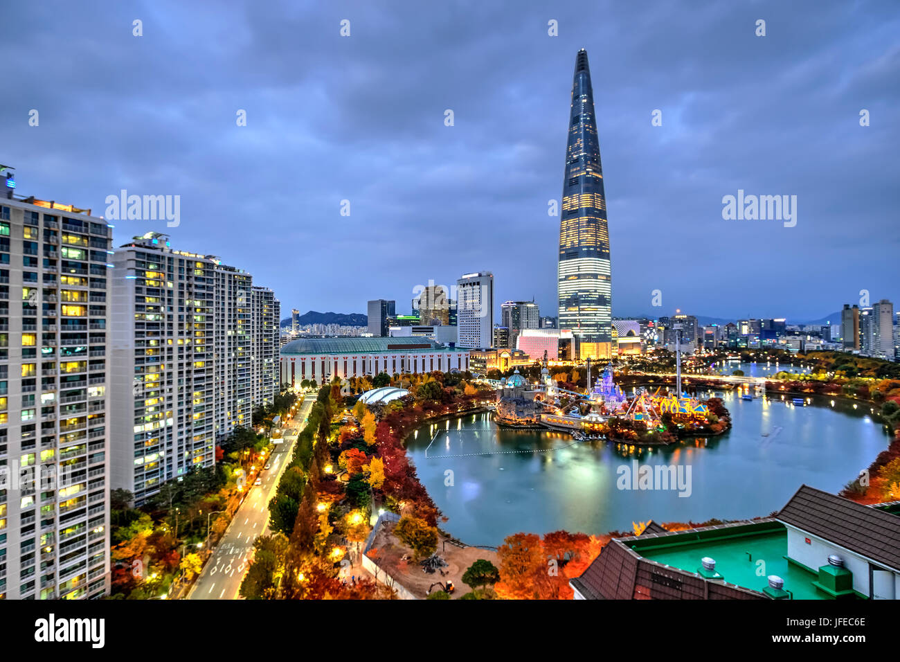 The tallest building in Seoul, South Korea at the blue hour. Stock Photo
