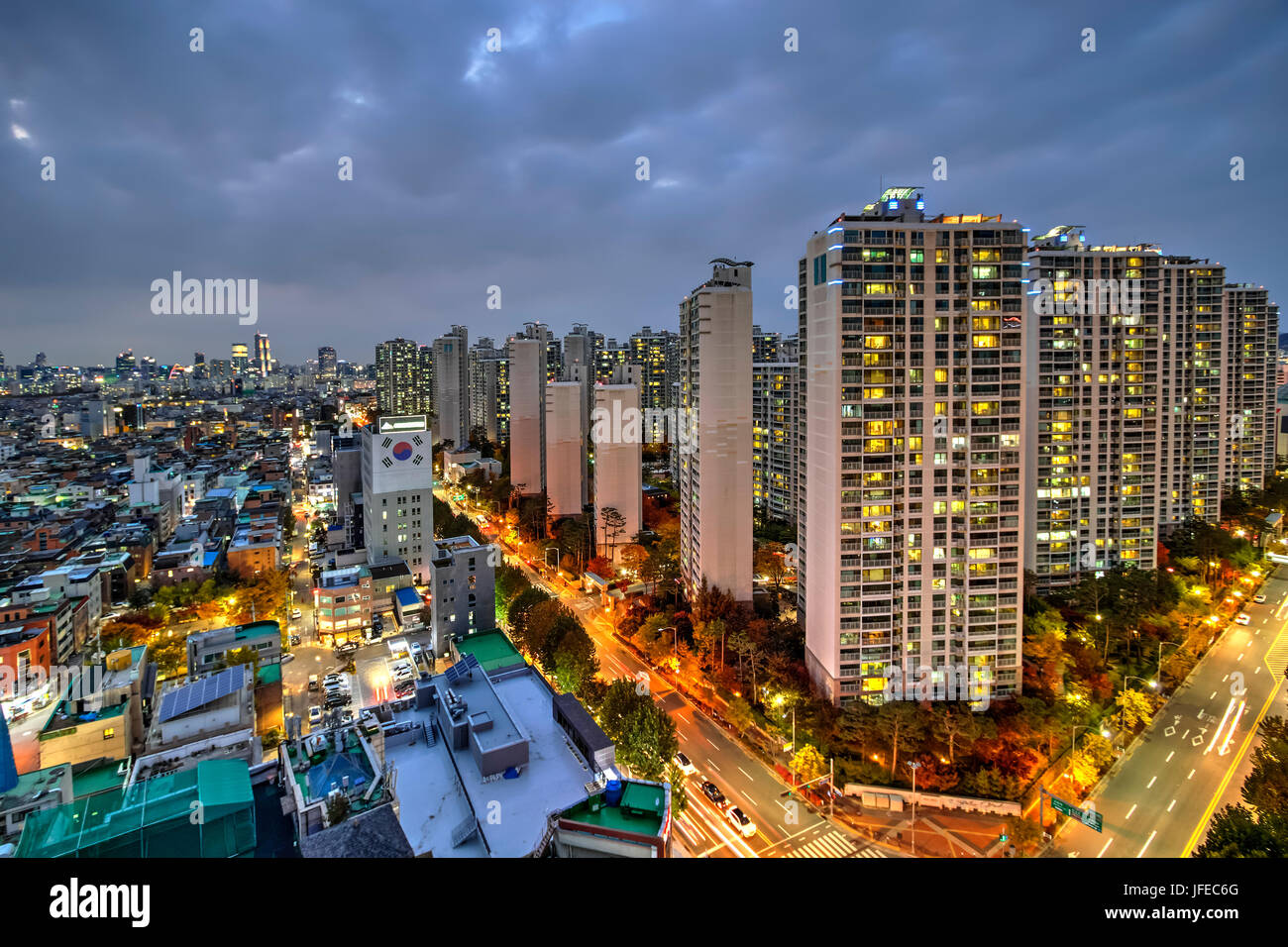 Night cityscape of Seoul, South Korea Stock Photo