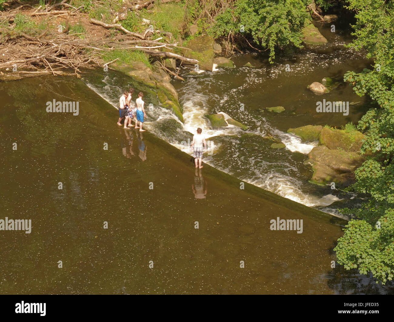 Muiravonside Country Park boys playing in the River Avon from the Avon