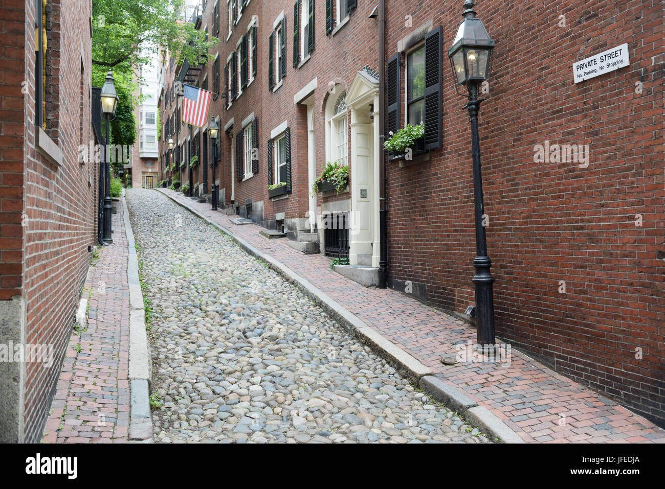 Historic Acorn Street, Beacon Hill neighborhood of Boston, MA Stock Photo