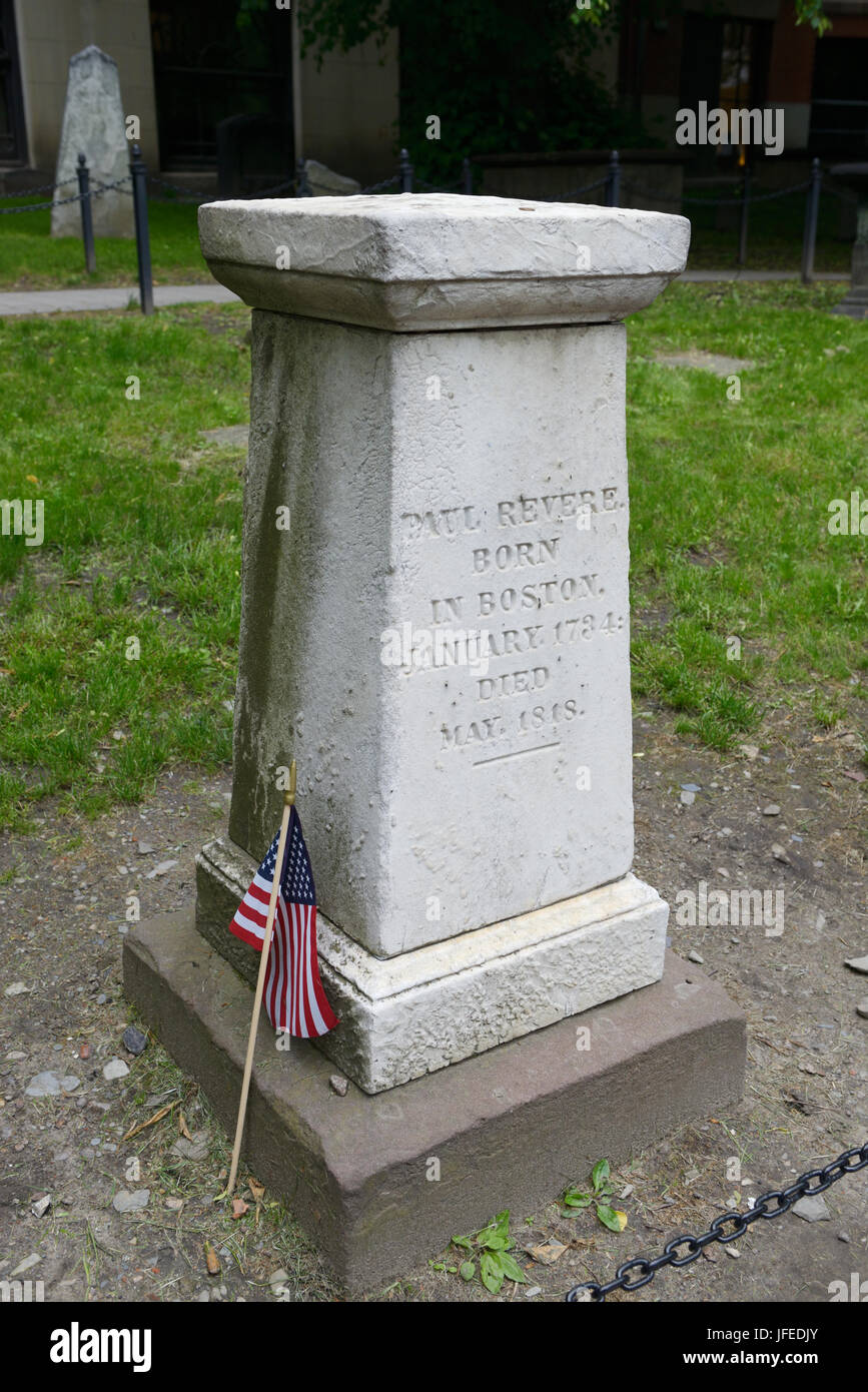 Paul Revere's gravestone, Boston, MA Stock Photo