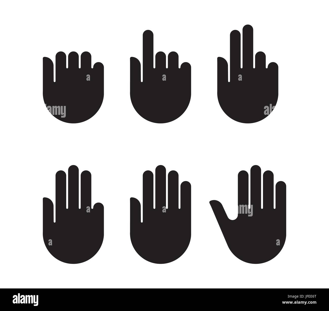 Counting hand signs black silhouette set icons. Vector illustration ...