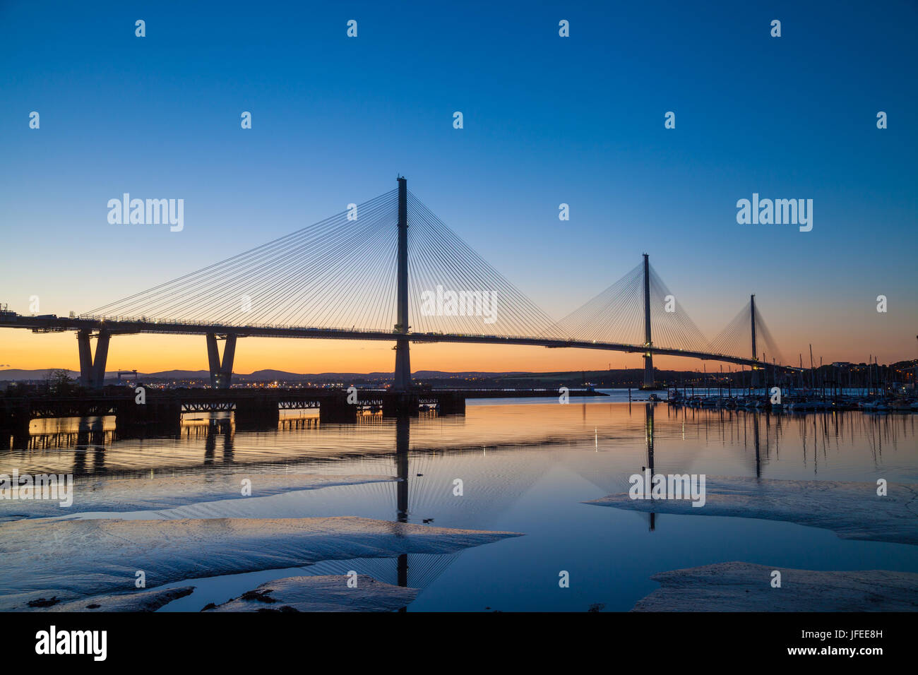 The Queensferry Crossing Bridge over the Firth of Forth near Edinburgh. Stock Photo