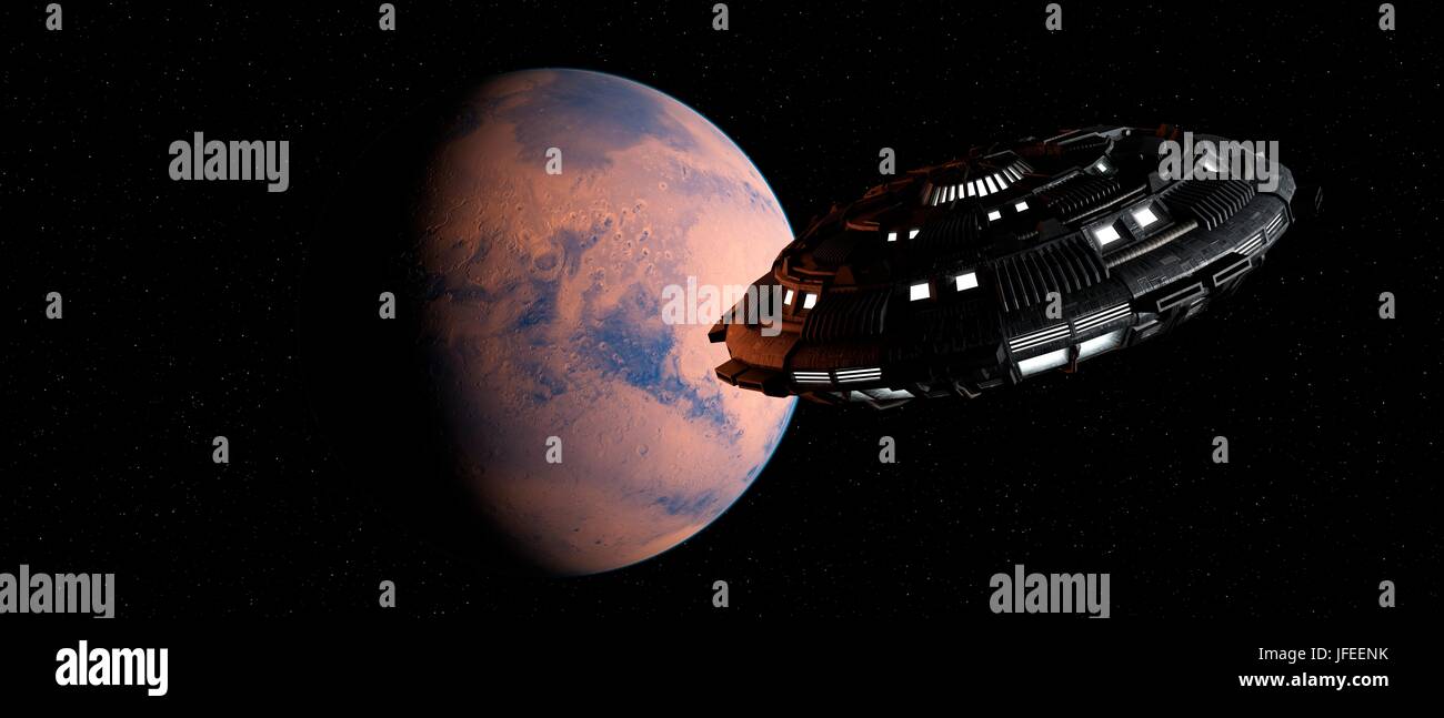 Planet and space craft, illustration. Stock Photo