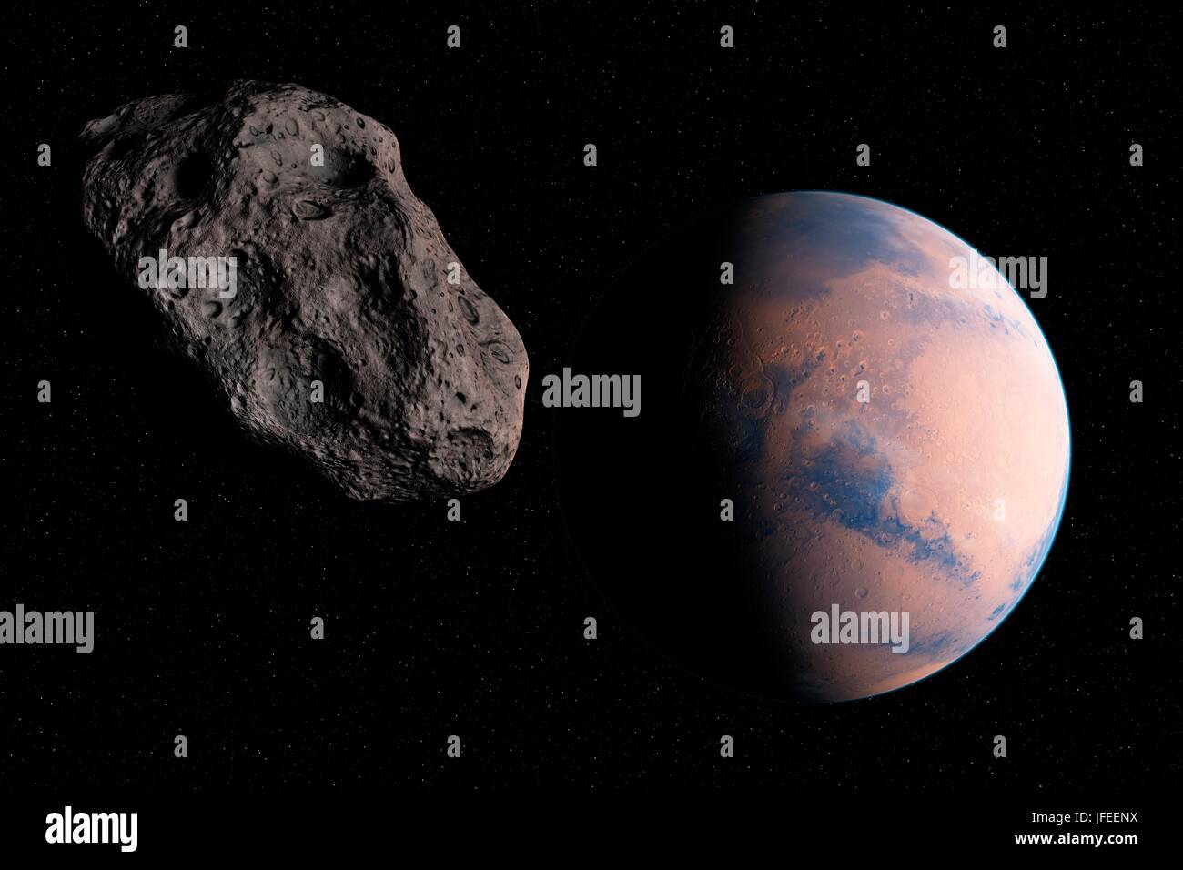 Planet and asteroid in space, illustration. Stock Photo
