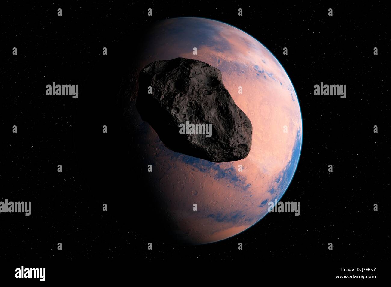 Planet and asteroid in space, illustration. Stock Photo