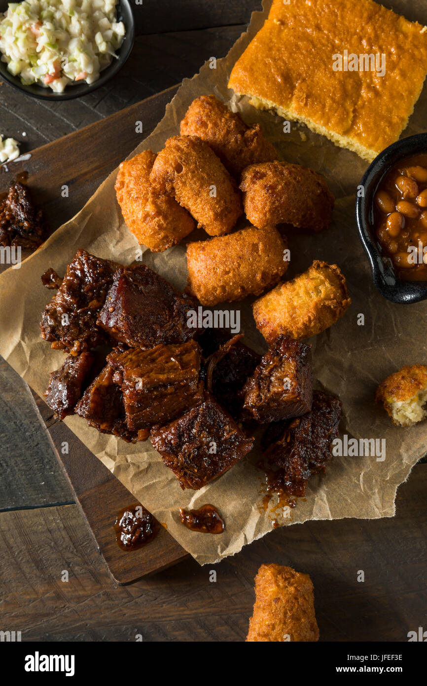 Slow Smoked Brisket Burnt Ends Barbecue with Sides Stock Photo Alamy
