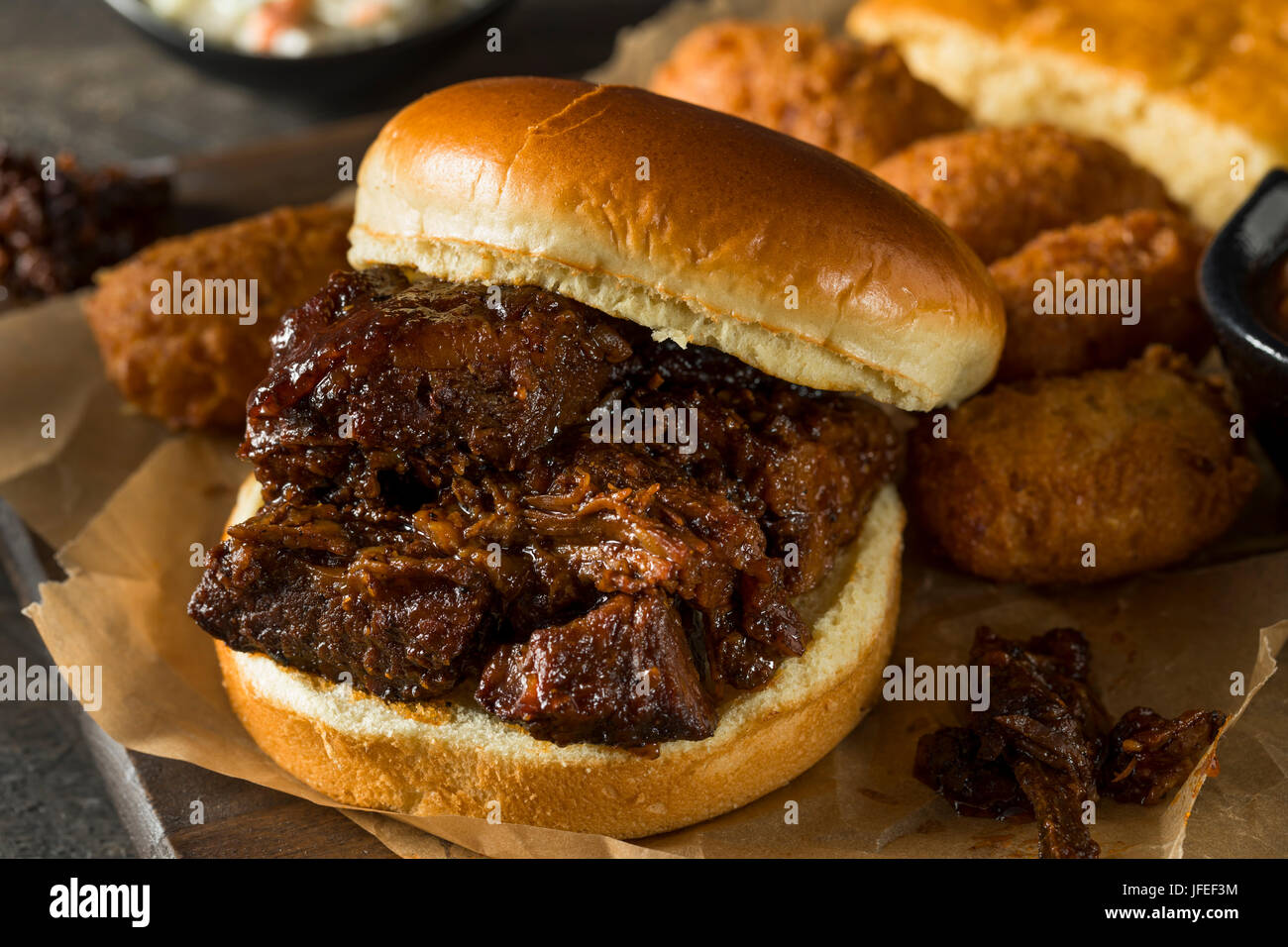 Slow Smoked Brisket Burnt Ends Sandwich with Sides Stock Photo Alamy
