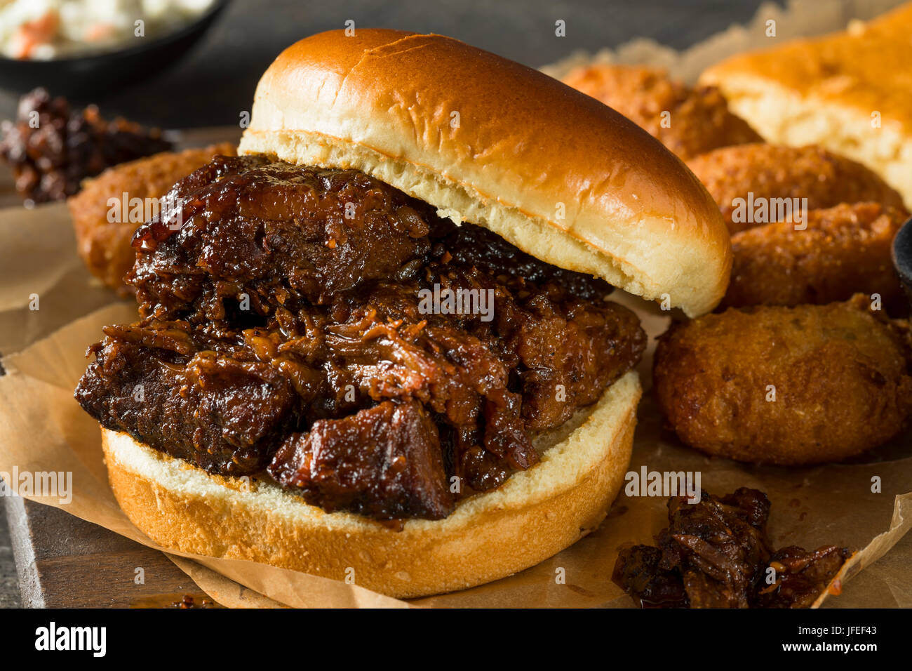 Slow Smoked Brisket Burnt Ends Sandwich with Sides Stock Photo Alamy