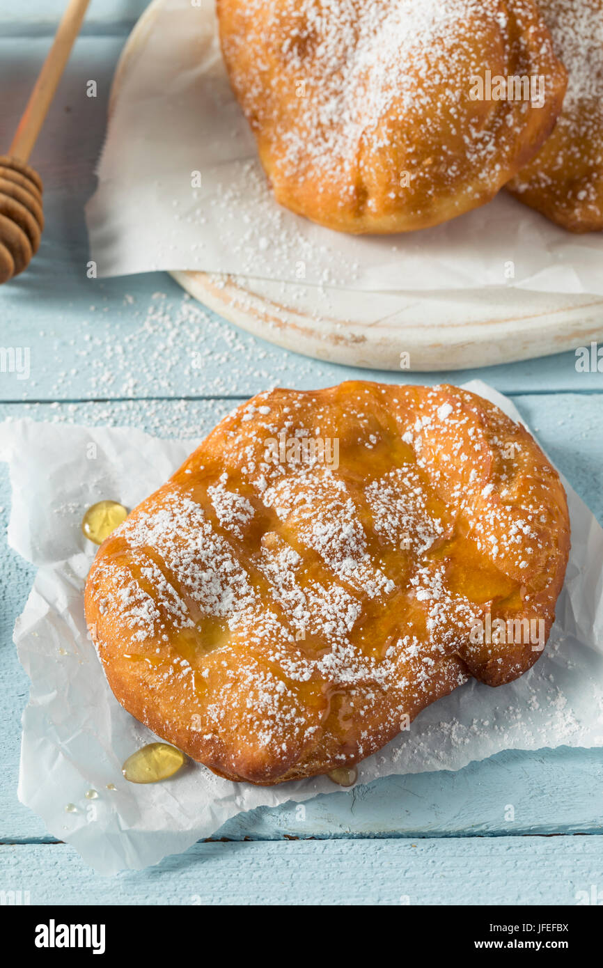 Deep Fried Utah Scones Bread with Sugar and Honey Stock Photo Alamy