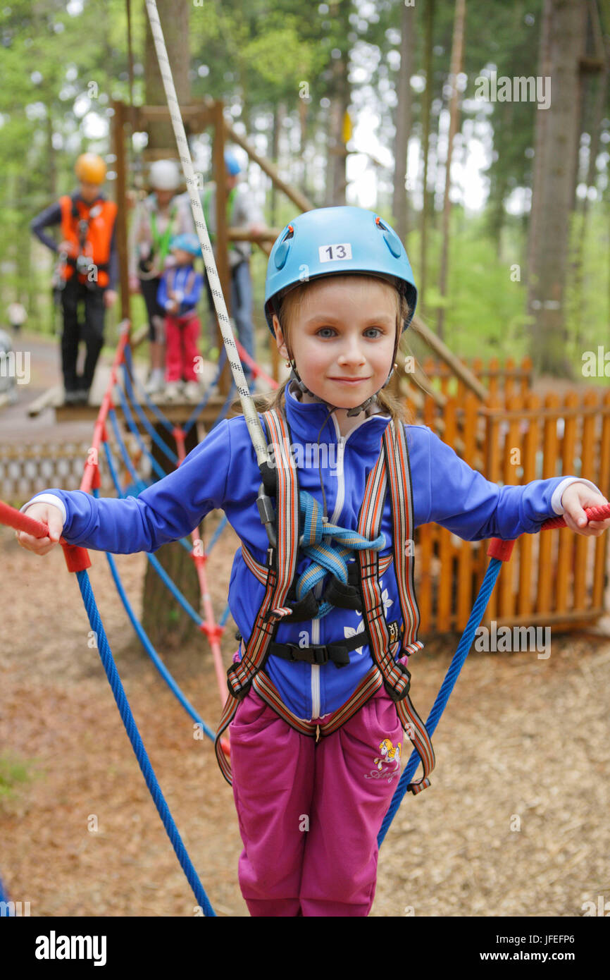 Family, 6 year-old girl, climbing park, Linhart, Karlsbad, Czechia, Europe Stock Photo