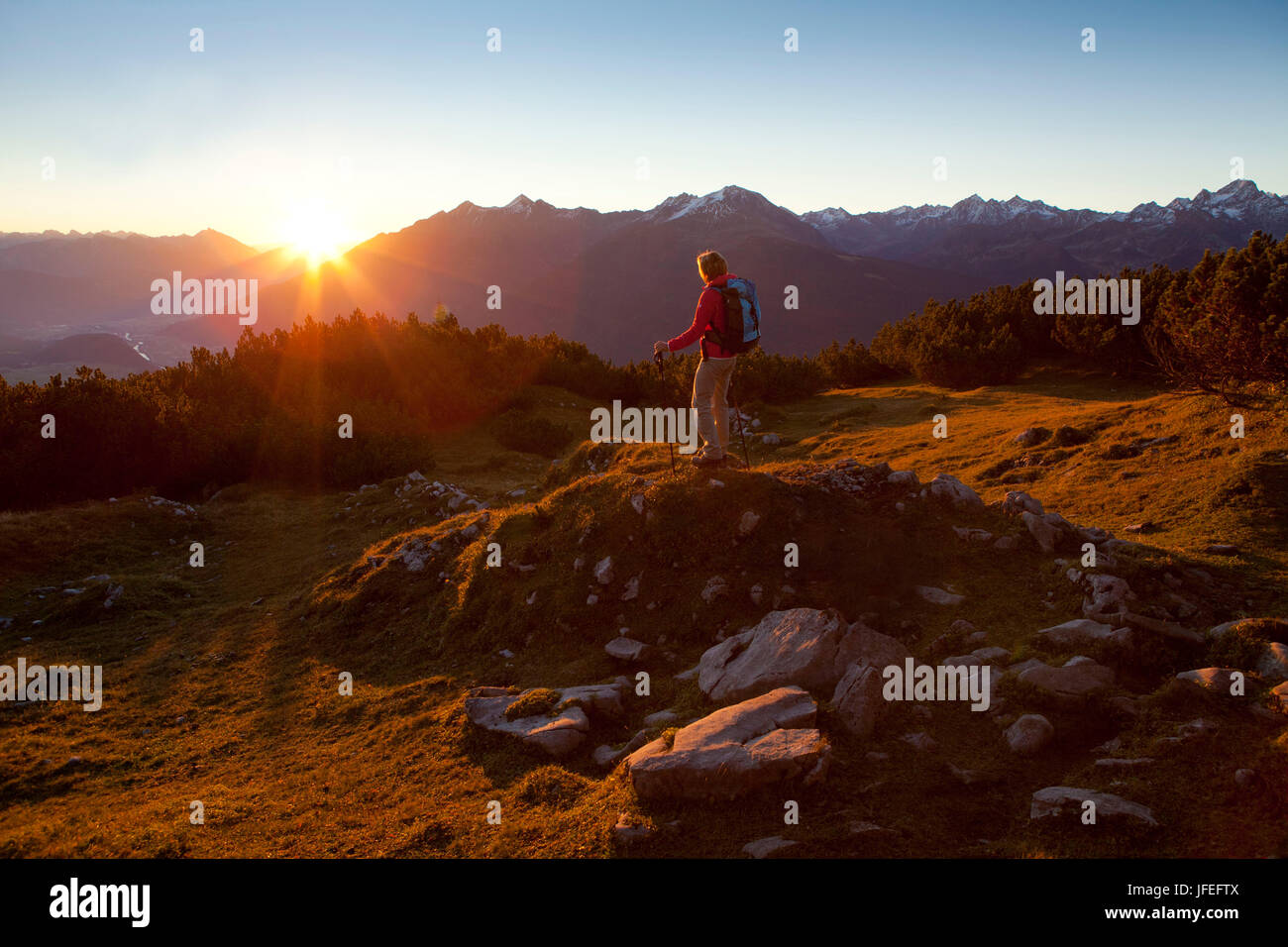 Austria, Tyrol, Obsteig, sunrise in the Simmering Stock Photo
