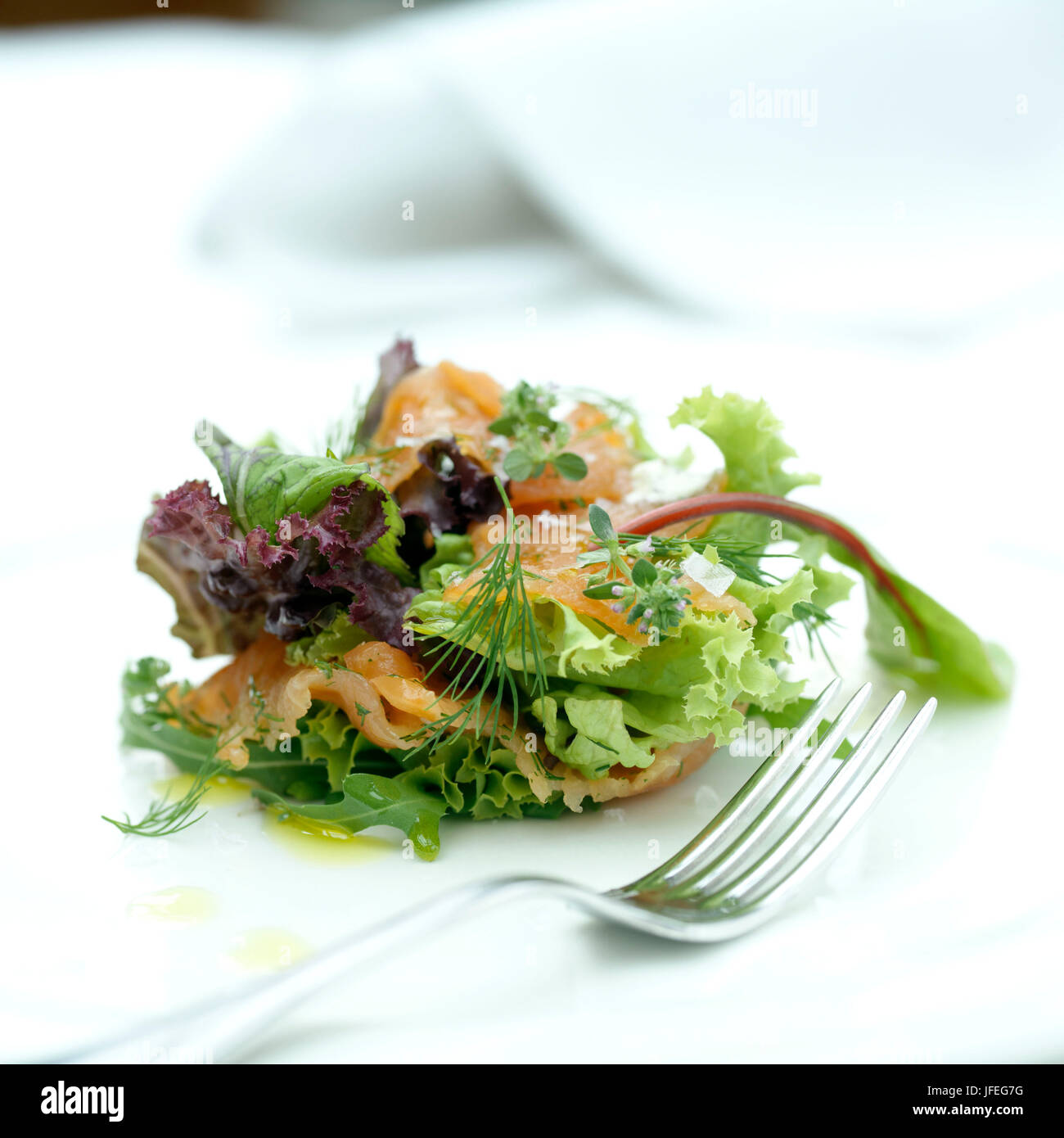 Kräutersalat mit Fisch, Stock Photo