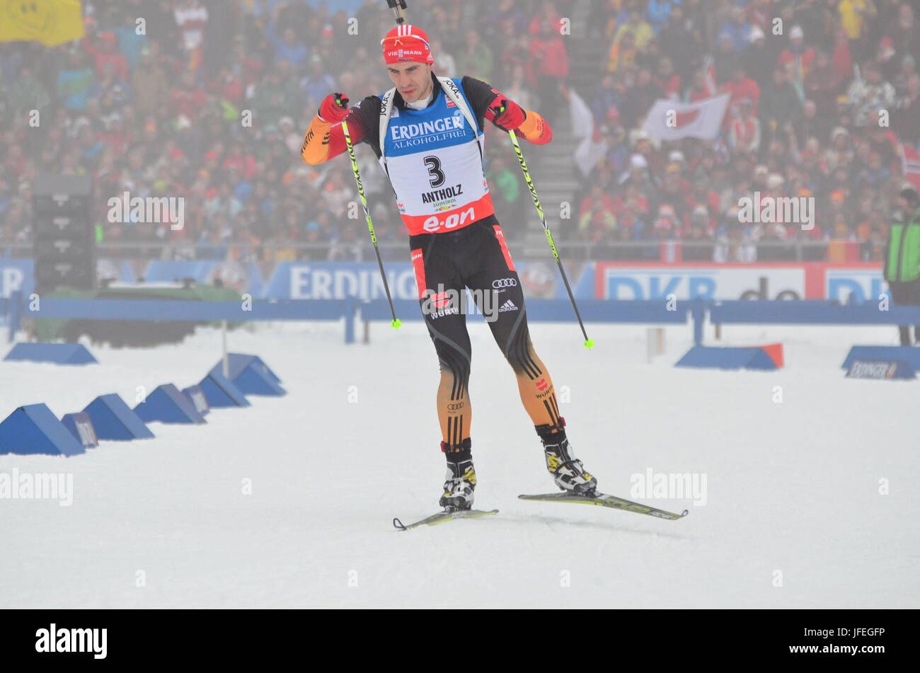 Winter sports, biathlon, world cup, Antholz, stadium, penal lap, Arnd Peiffer, GER Stock Photo