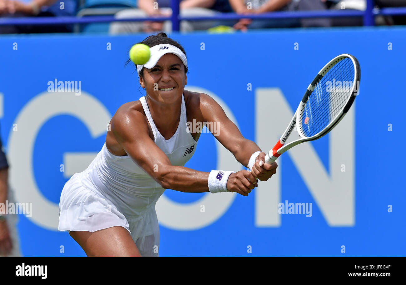 Heather Watson in action against caroline Wozniacki during the Aegon International Eastbourne tennis tournament at Devonshire Park Eastbourne Sussex UK . 30 Jun 2017 Stock Photo