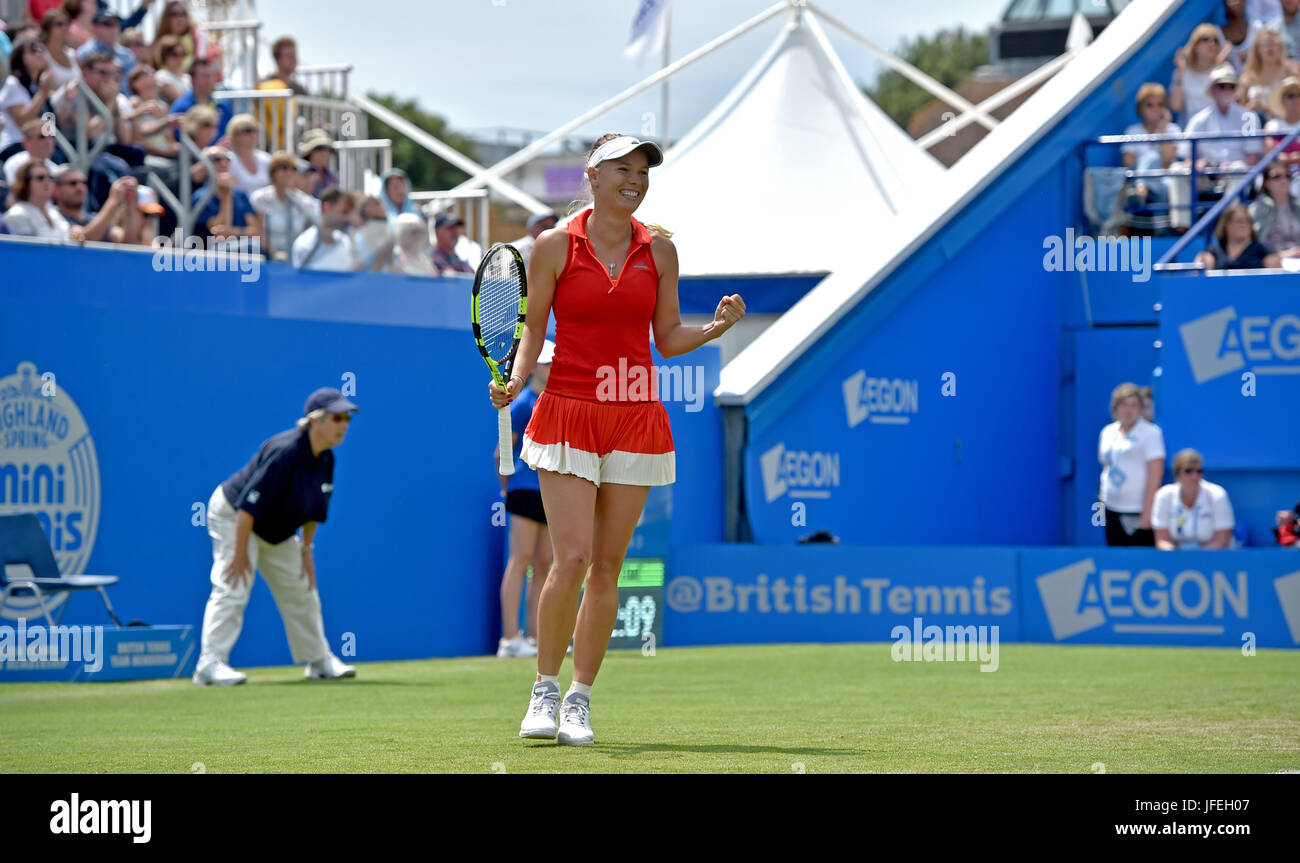 Caroline Wozniacki of Denmark in action against Heather Watson during the Aegon International Eastbourne tennis tournament at Devonshire Park Eastbourne Sussex UK . 30 Jun 2017 Stock Photo