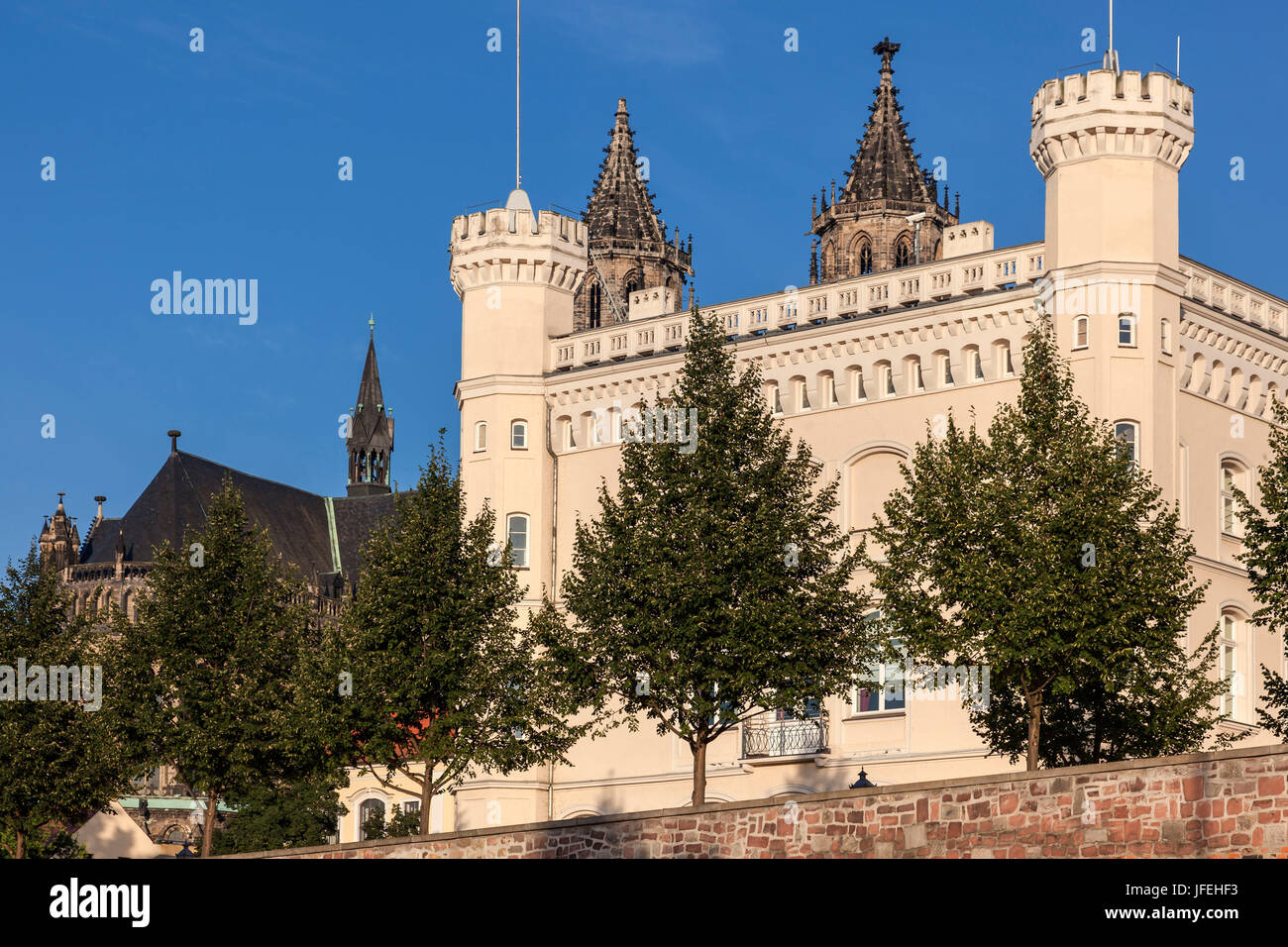 Water and navigation department behind it Magdeburg cathedral ...