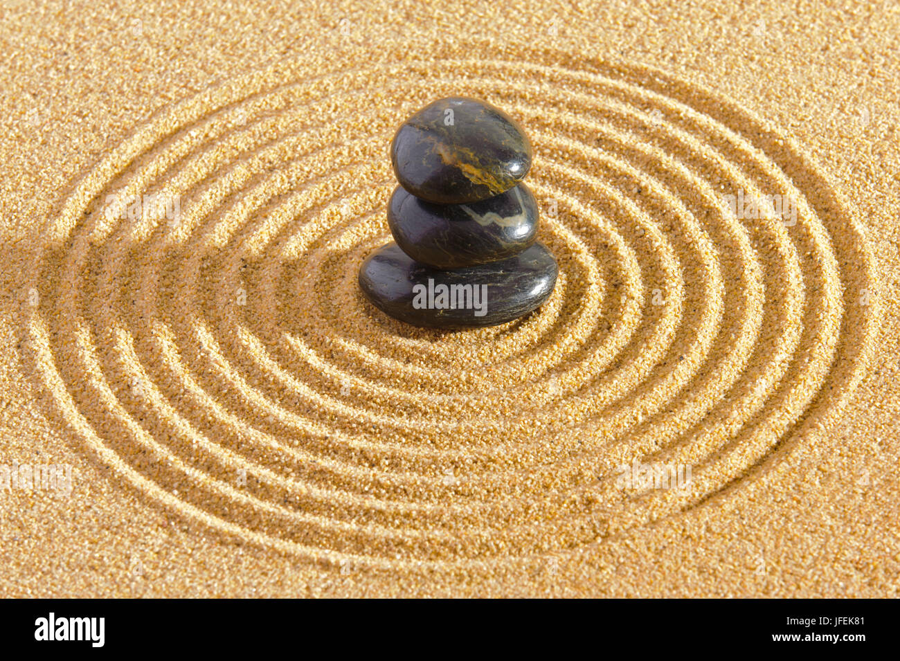 Japanese ZEN garden with stone and Sand Stock Photo