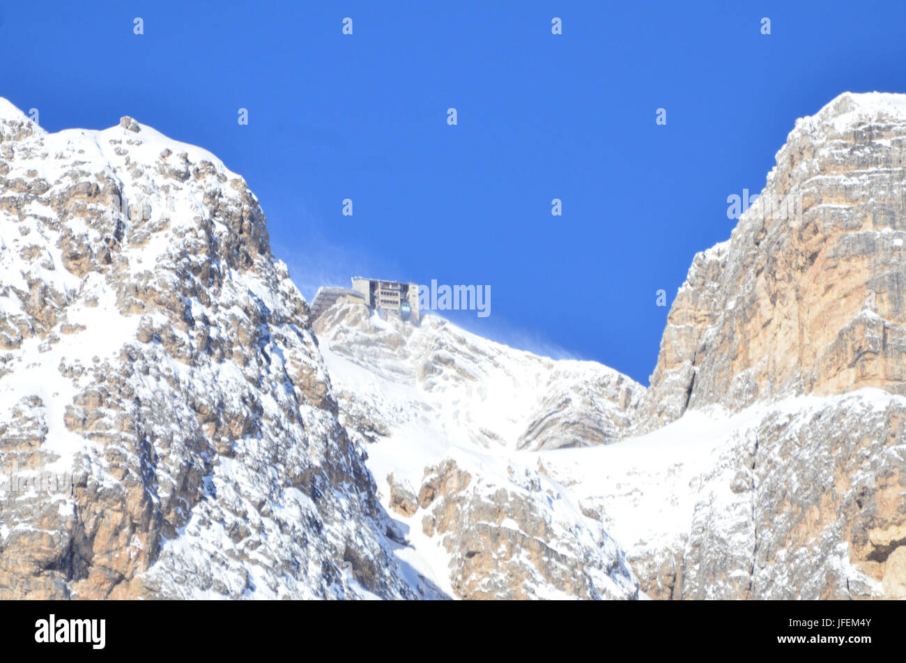 Italy, Veneto, Cortina d'Ampezzo, Tofana, di Mezzo, summit, top terminal, blizzard Stock Photo