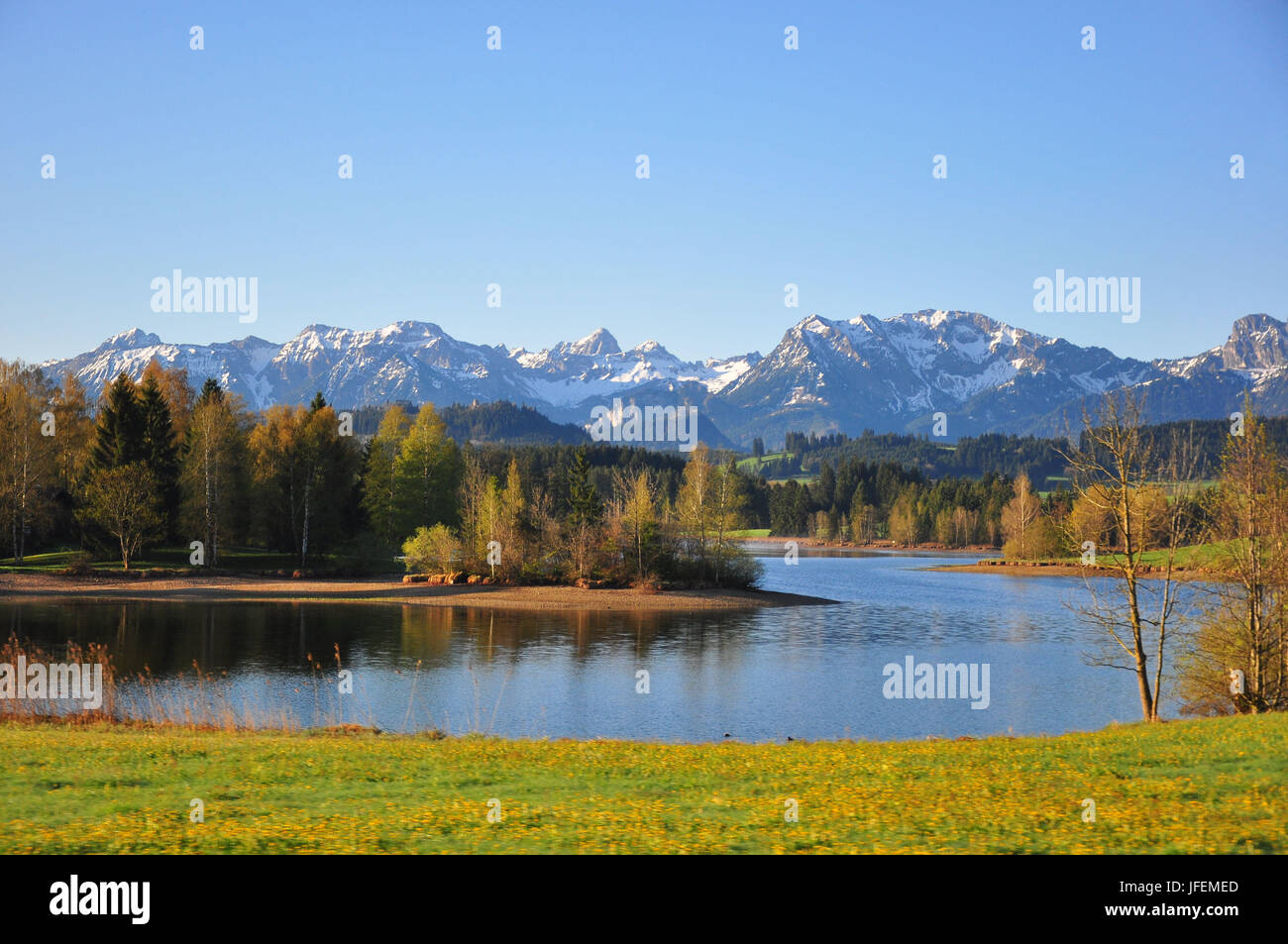 Germany, Bavaria, upper Allgäu, cultivated landscape, pond, Allgäuer ...