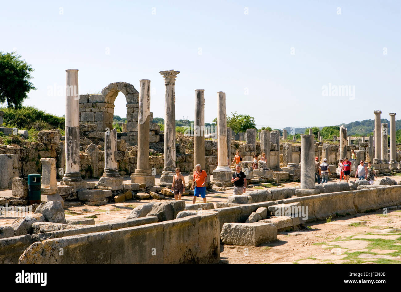 Perge, antique town, best preserved town of the antique Pamphylien, in the middle a channel and colonnades Stock Photo