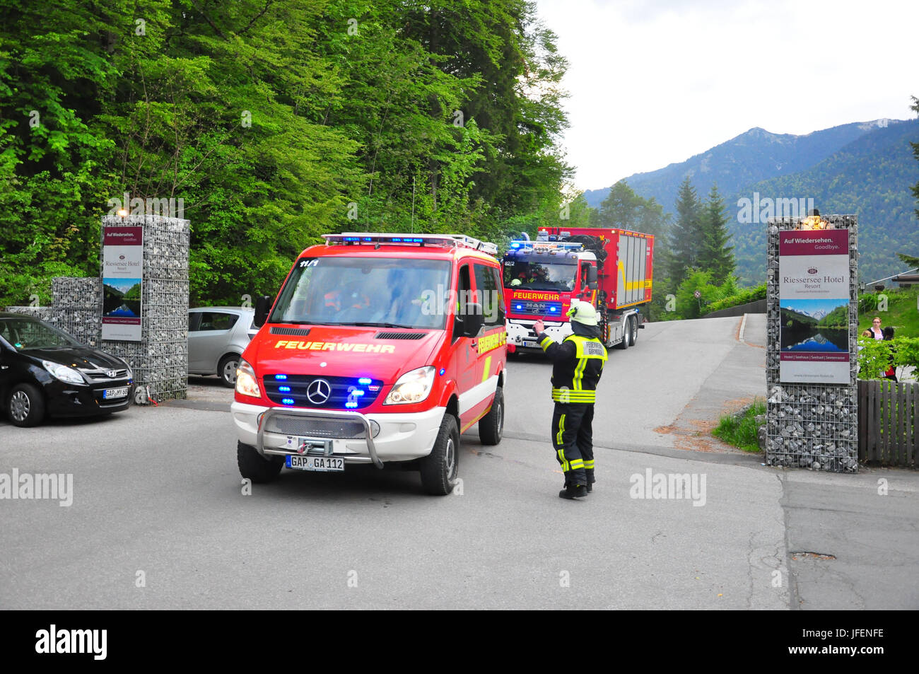 Fire brigade, fire brigade, fire fighting vehicle, entry travel, training Stock Photo Alamy