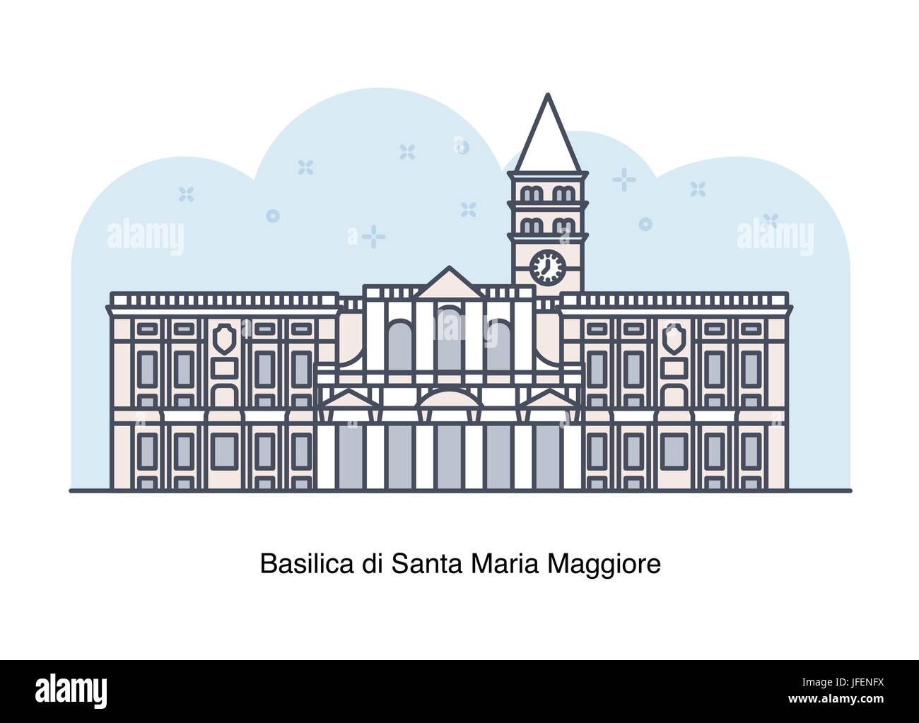 Vector line illustration of Basilica di Santa Maria Maggiore, Rome, Italy. Stock Vector