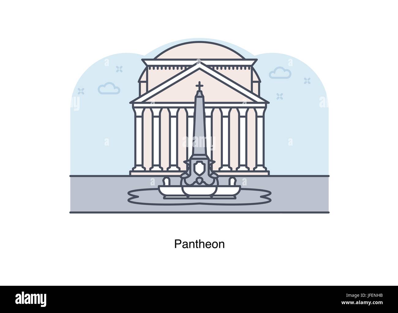 Vector line illustration of Pantheon, Rome, Italy. Stock Vector