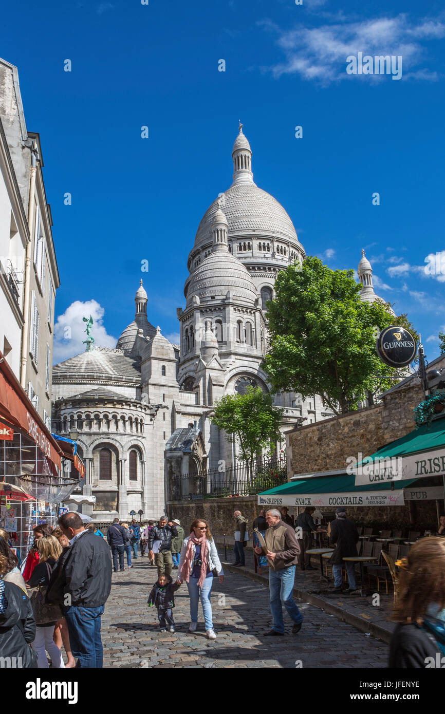 France, Paris City, Monmarte District, Sacre Coeur Basilica Stock Photo