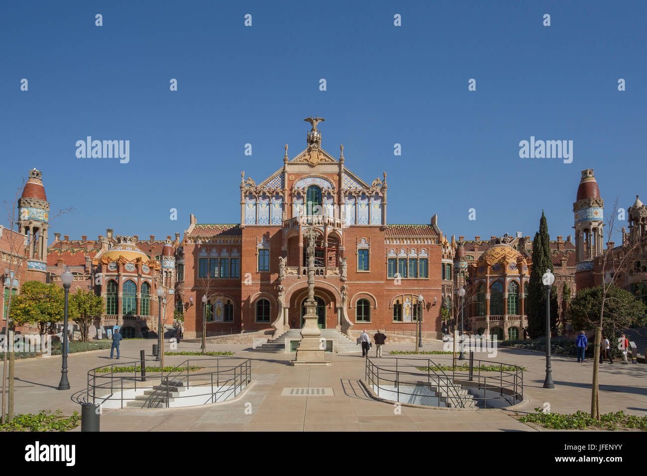 Spain, Catalonia, Barcelona City, St. Pau Hospital (St. Paul), Unesco site, Domenech i Montaner Architect, Stock Photo