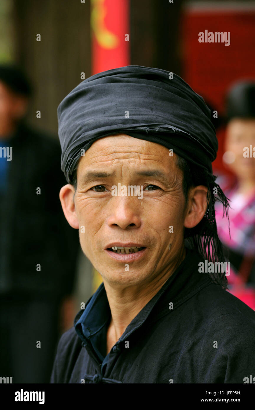 China, Guangxi Province, Longsheng aera, Dazhai village, Red Yao minority Stock Photo