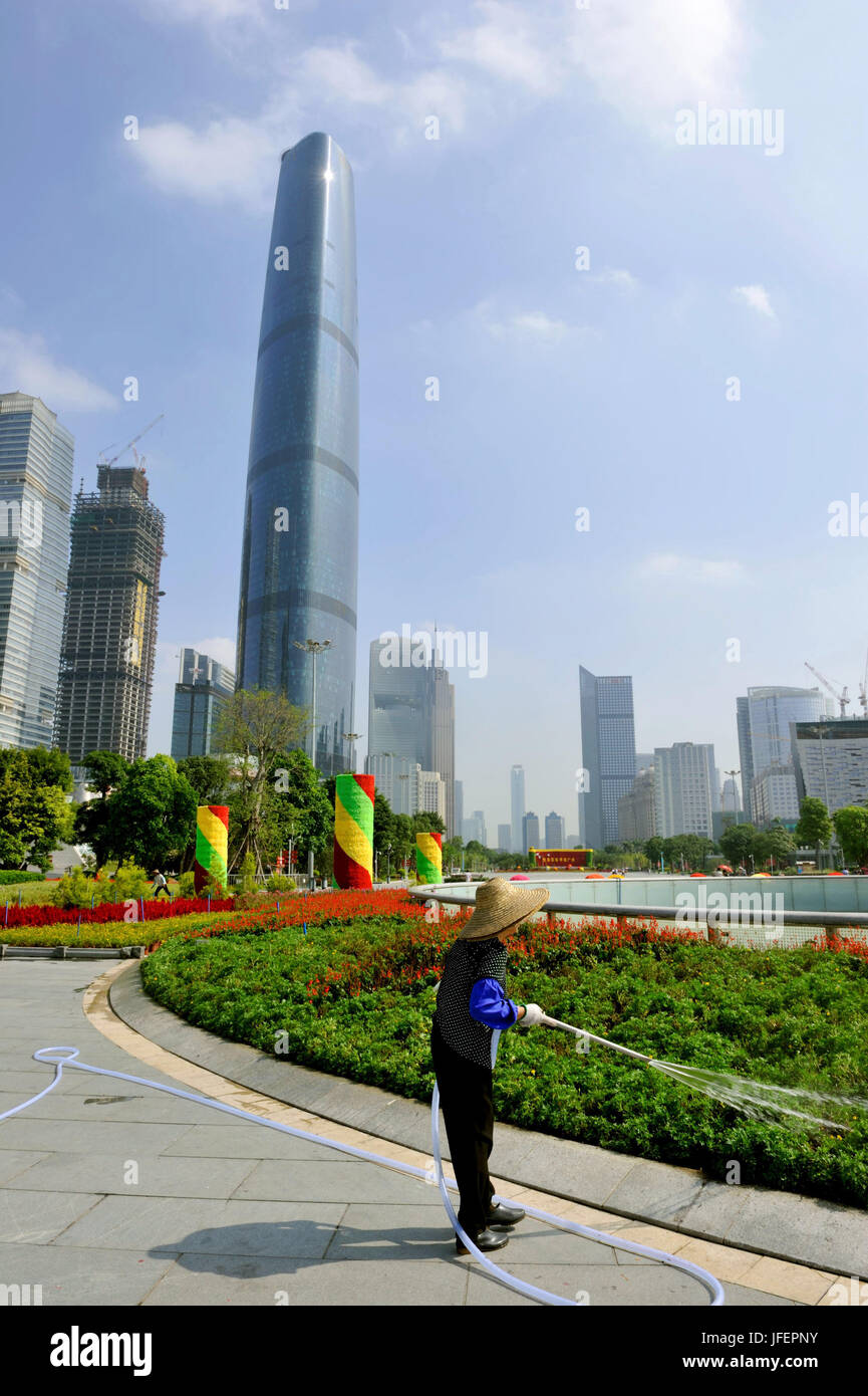 China, Guangdong province, Guangzhou, Zhujiang New Town area, International Finance Place and International Finance Centre (IFC) Stock Photo