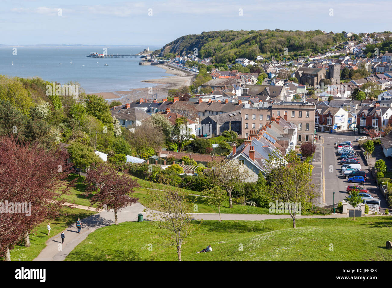 Wales, Glamorgan, Gower Peninsula, Mumbles, View of Mumbles from Oystermouth Castle Stock Photo
