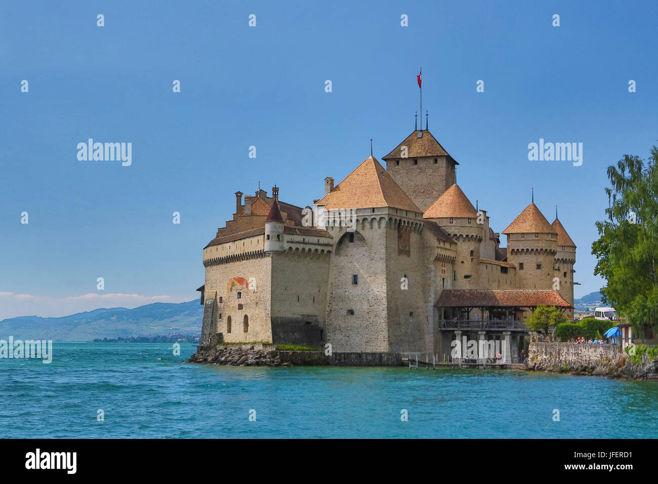 Switzerland, Chillon Castle, Lake Leman Stock Photo