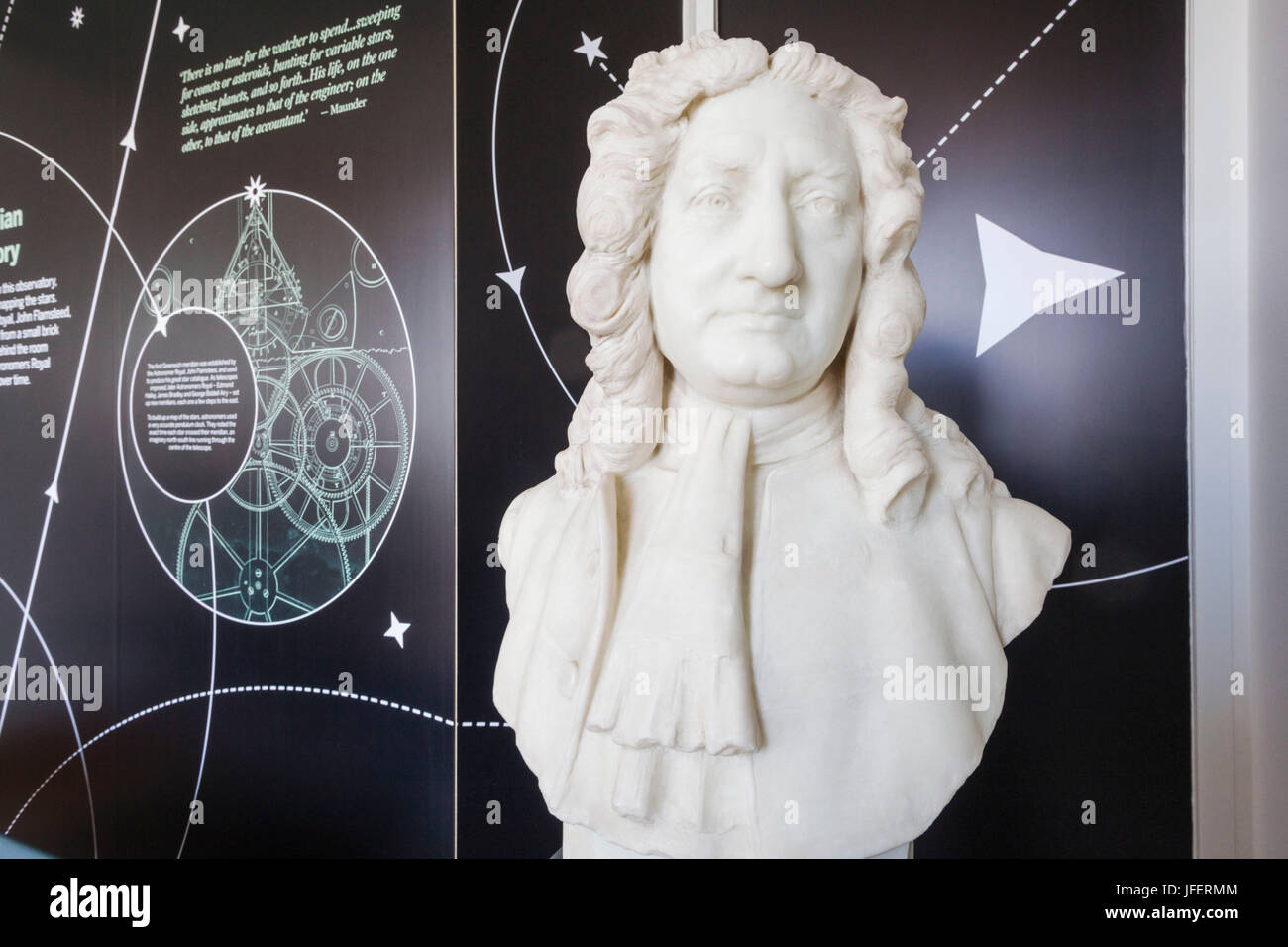 England, London, Greenwich, Royal Observatory, Meridian Building, Bust of Edmond Halley Stock Photo