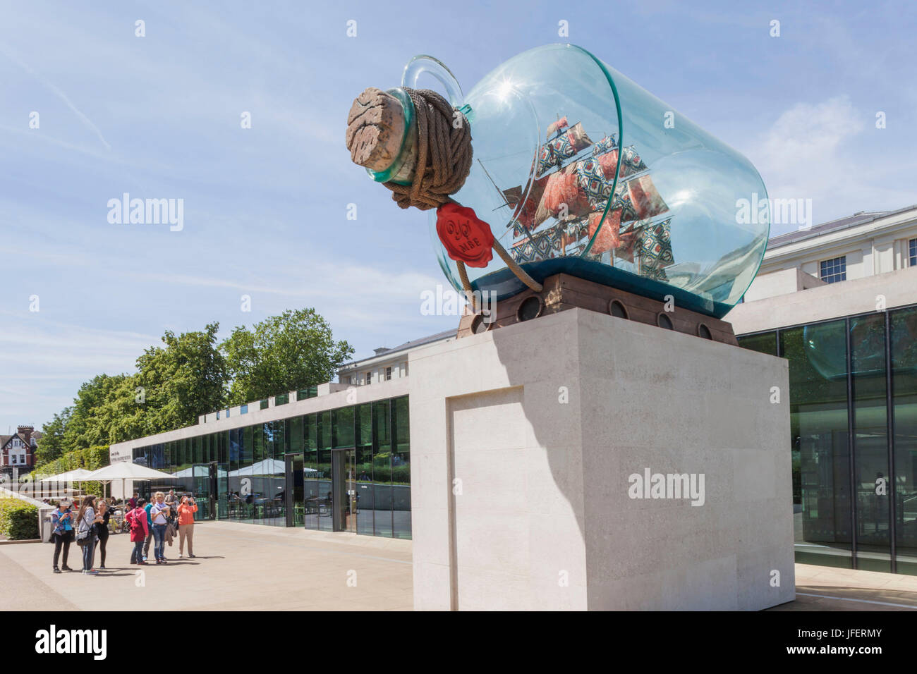 England, London, Greenwich, National Maritime Museum, 'Nelson's Ship in a Bottle' by Yinka Shonibare Stock Photo