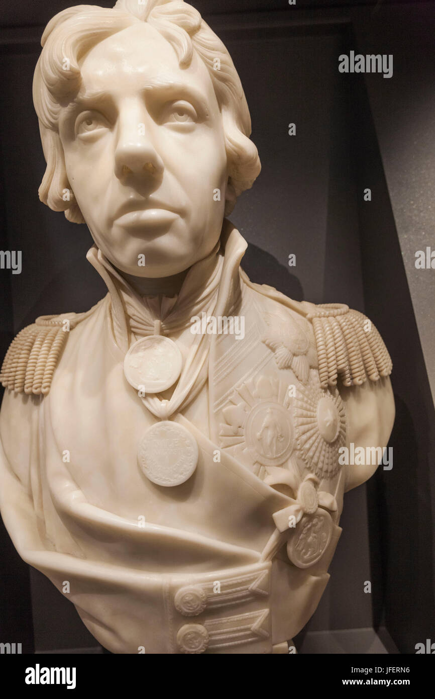 England, London, Greenwich, National Maritime Museum, Marble Bust of Lord Nelson Stock Photo