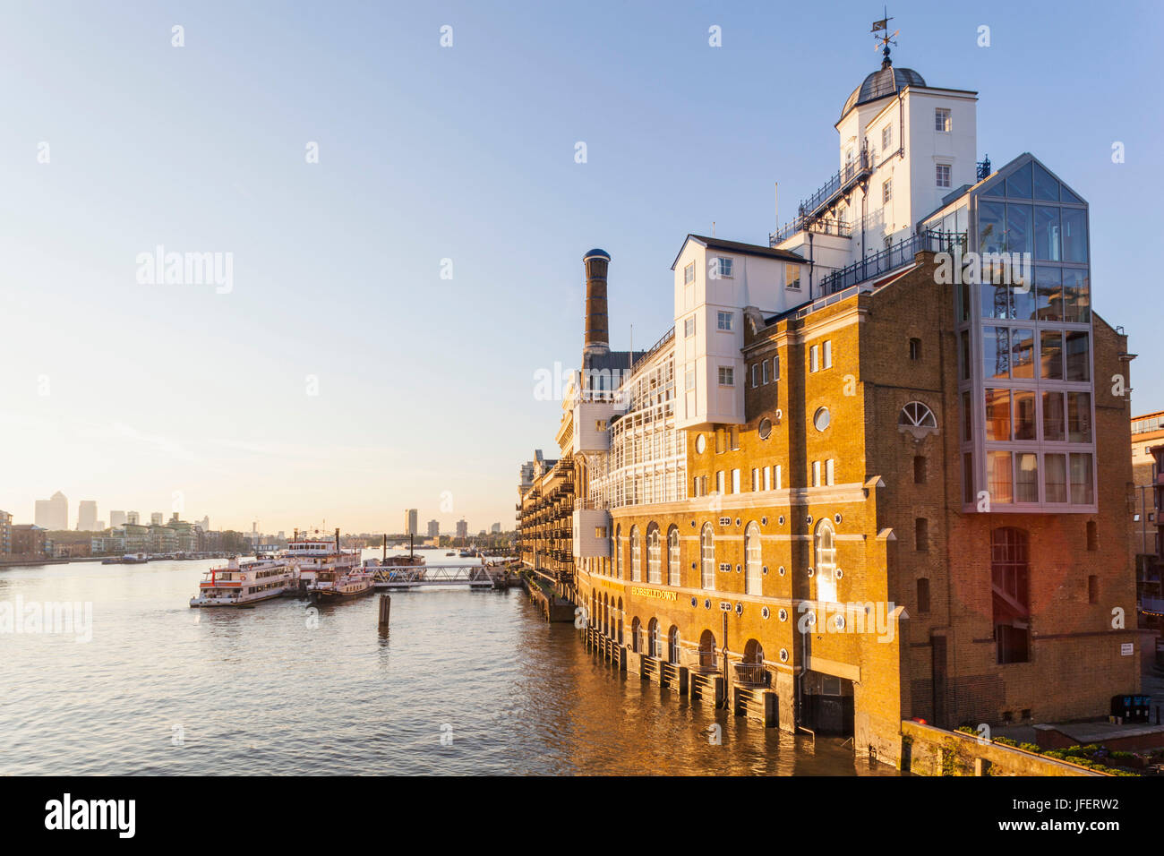 England, London, Southwark, Butlers Wharf and River Thames Stock Photo