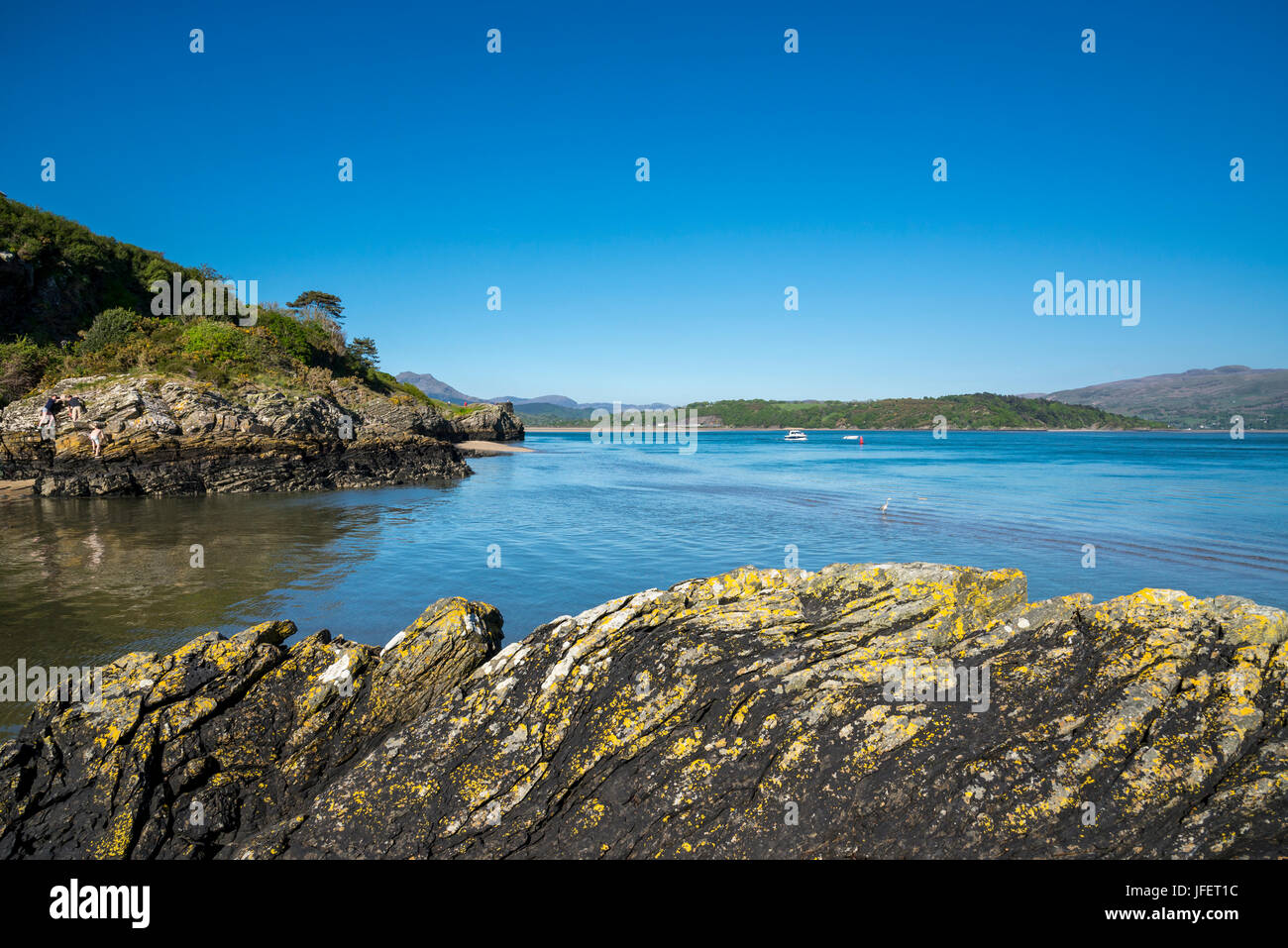 Lovely sunny day at Borth y Gest on the coast of North Wales, UK. Stock Photo